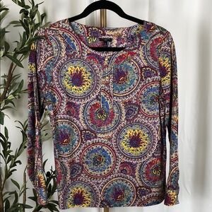Talbots Multicolor Medallion Print Mandala Paisley Gold Buttons Sz 8P (V1)